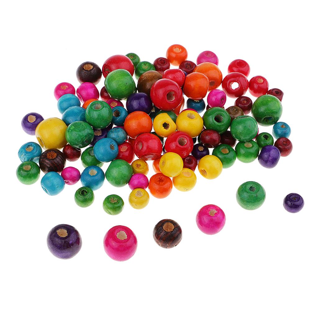 100PCS Colorful Round Wooden Beads, Natual Painted Wood Spacer